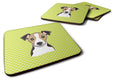 Checkerboard Lime Green Jack Russell Terrier Foam Coasters Set of 4 Cup Coasters for Indoor Outdoor, Tabletop Protection, Anti Slip, Mouse pad Material