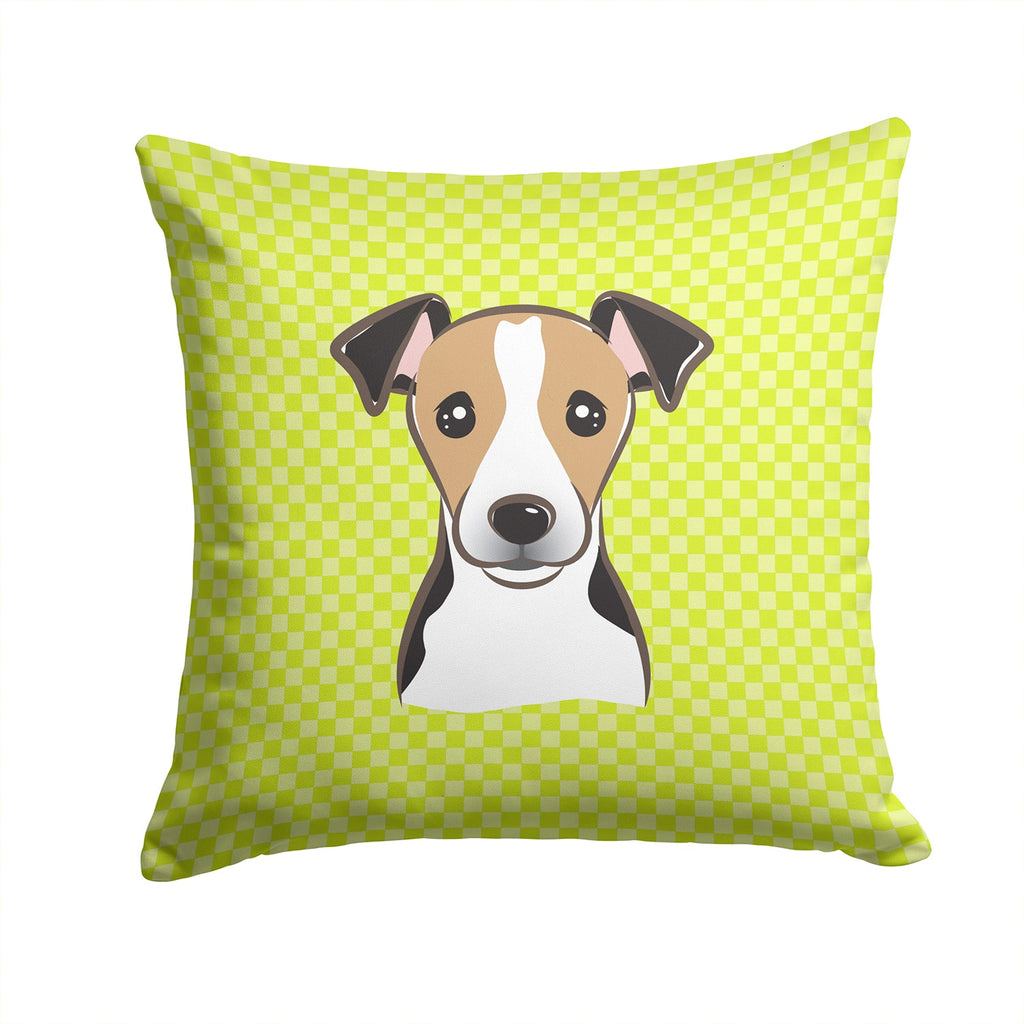 Checkerboard Lime Green Jack Russell Terrier Decorative Throw Pillow 14x14 Indoor Outdoor Accent Cushion, Fabric Cover with Insert for Sofa, Bed, Porch & Living Room