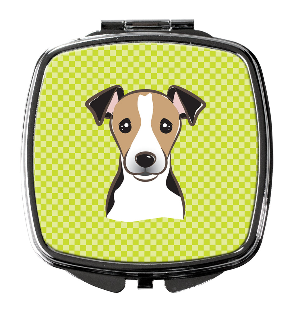 Checkerboard Lime Green Jack Russell Terrier Compact Mirror Decorative Travel Makeup Mirror for Women Girls Gifts Pocket Makeup Mirror Folding Handheld
