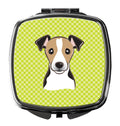 Checkerboard Lime Green Jack Russell Terrier Compact Mirror Decorative Travel Makeup Mirror for Women Girls Gifts Pocket Makeup Mirror Folding Handheld