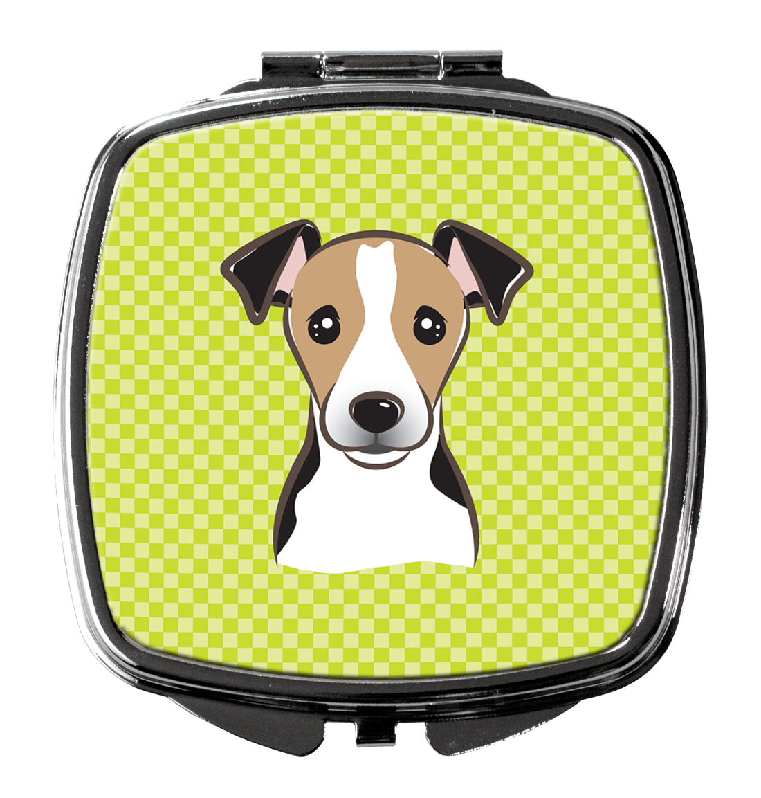 Checkerboard Lime Green Jack Russell Terrier Compact Mirror Decorative Travel Makeup Mirror for Women Girls Gifts Pocket Makeup Mirror Folding Handheld