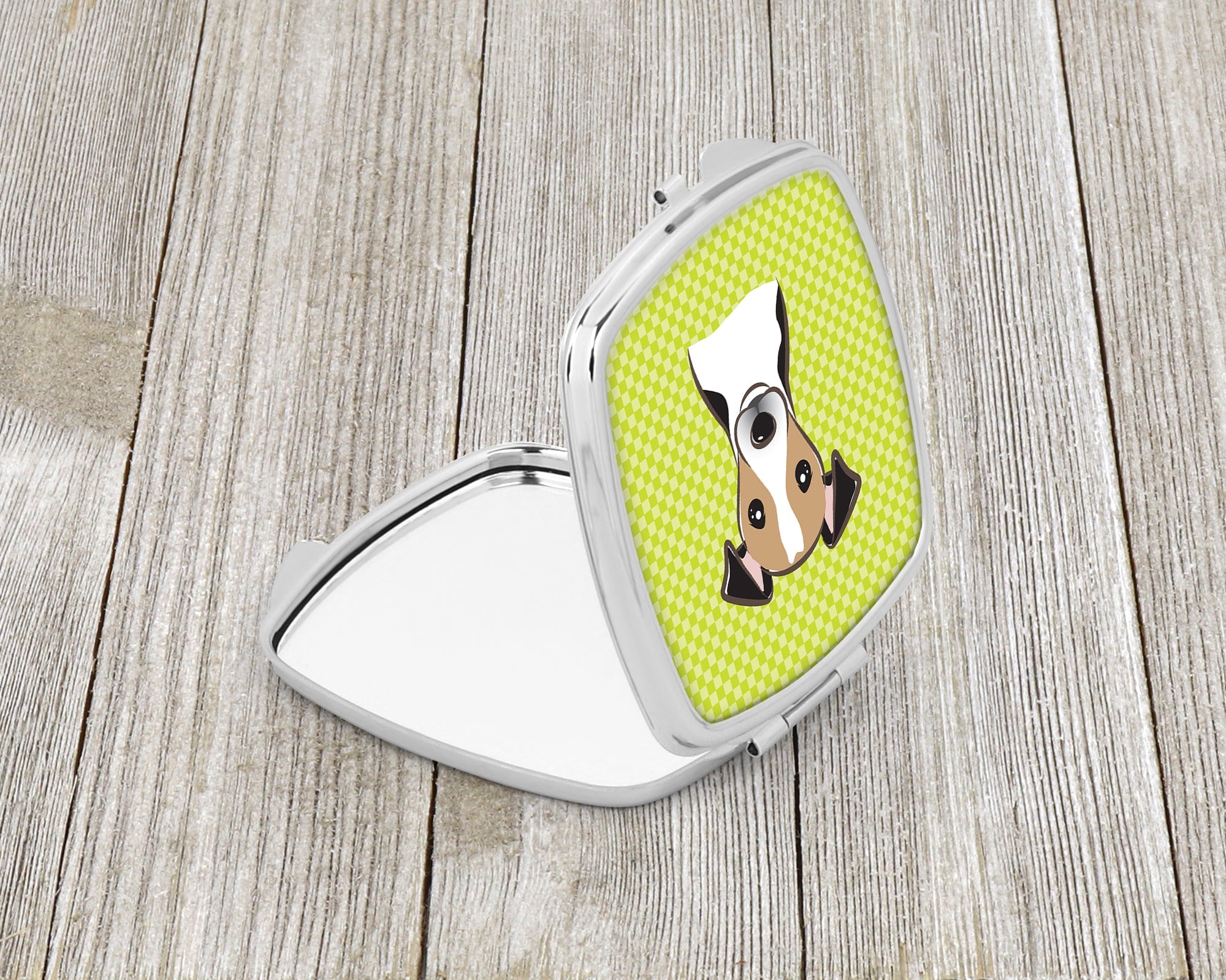 Checkerboard Lime Green Jack Russell Terrier Compact Mirror Decorative Travel Makeup Mirror for Women Girls Gifts Pocket Makeup Mirror Folding Handheld
