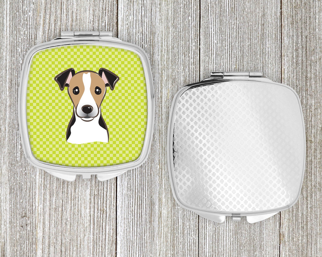 Checkerboard Lime Green Jack Russell Terrier Compact Mirror Decorative Travel Makeup Mirror for Women Girls Gifts Pocket Makeup Mirror Folding Handheld