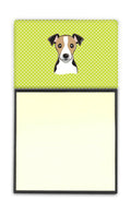 Checkerboard Lime Green Jack Russell Terrier Watercolor Sticky Note Holder Refillable Dispenser Desk Accessory 3x3 Pad Gift