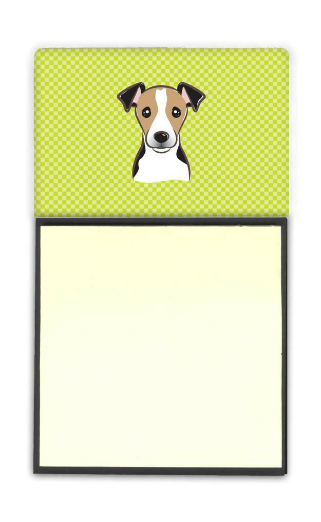 Checkerboard Lime Green Jack Russell Terrier Watercolor Sticky Note Holder Refillable Dispenser Desk Accessory 3x3 Pad Gift