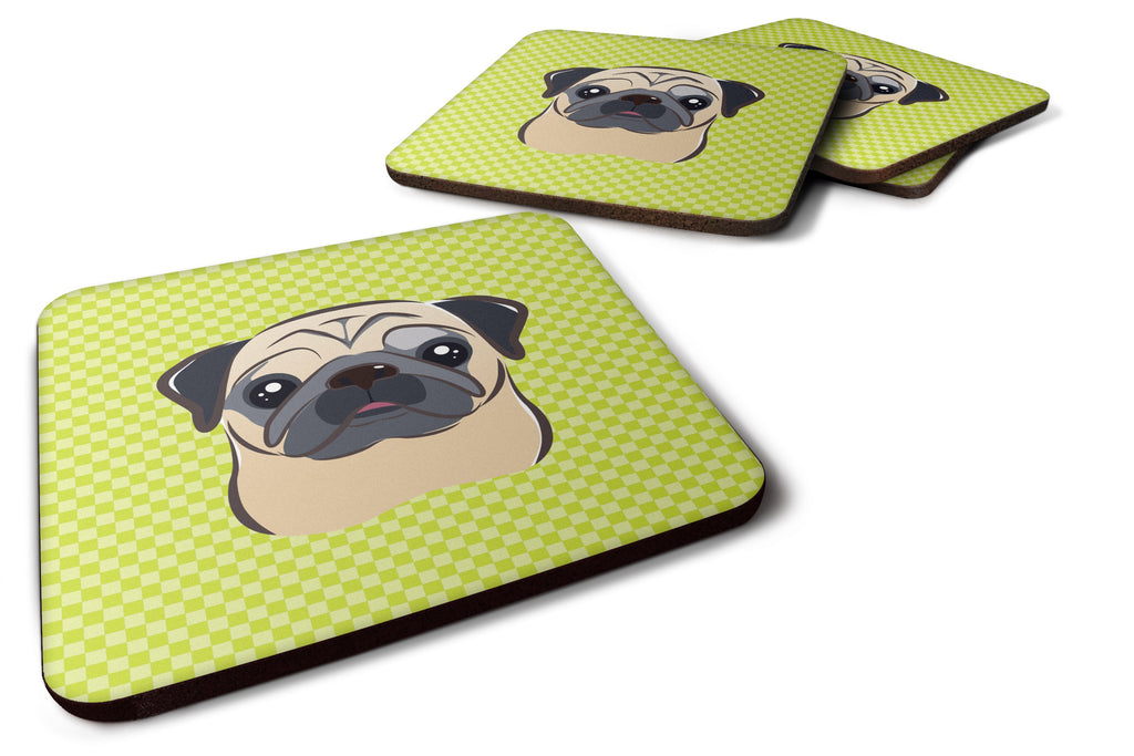 Checkerboard Lime Green Fawn Pug Foam Coasters Set of 4 Cup Coasters for Indoor Outdoor, Tabletop Protection, Anti Slip, Mouse pad Material