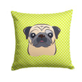 Checkerboard Lime Green Fawn Pug Decorative Throw Pillow 14x14 Indoor Outdoor Accent Cushion, Fabric Cover with Insert for Sofa, Bed, Porch & Living Room