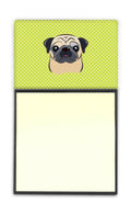 Checkerboard Lime Green Fawn Pug Watercolor Sticky Note Holder Refillable Dispenser Desk Accessory 3x3 Pad Gift
