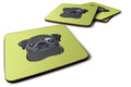 Checkerboard Lime Green Black Pug Foam Coasters Set of 4 Cup Coasters for Indoor Outdoor, Tabletop Protection, Anti Slip, Mouse pad Material