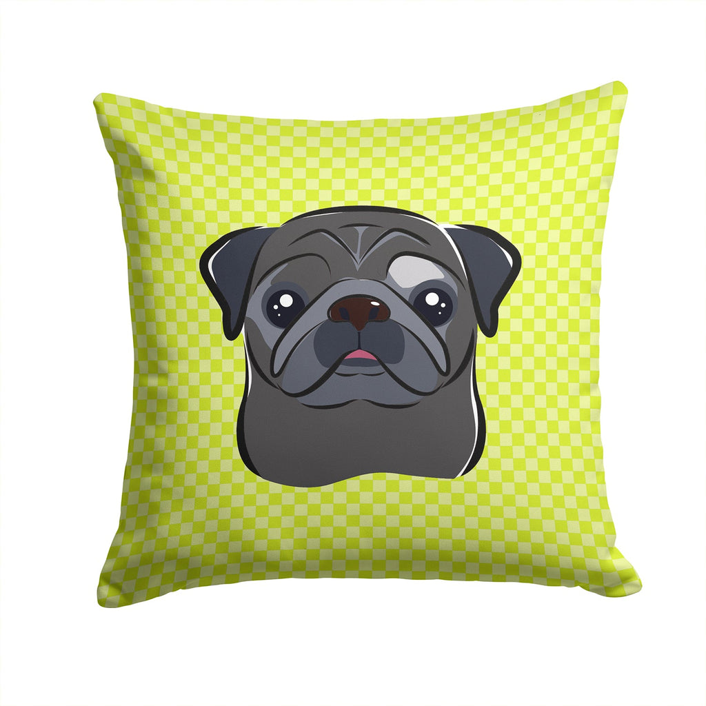 Checkerboard Lime Green Black Pug Decorative Throw Pillow 14x14 Indoor Outdoor Accent Cushion, Fabric Cover with Insert for Sofa, Bed, Porch & Living Room