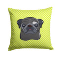 Checkerboard Lime Green Black Pug Decorative Throw Pillow 14x14 Indoor Outdoor Accent Cushion, Fabric Cover with Insert for Sofa, Bed, Porch & Living Room