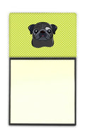 Checkerboard Lime Green Black Pug Watercolor Sticky Note Holder Refillable Dispenser Desk Accessory 3x3 Pad Gift