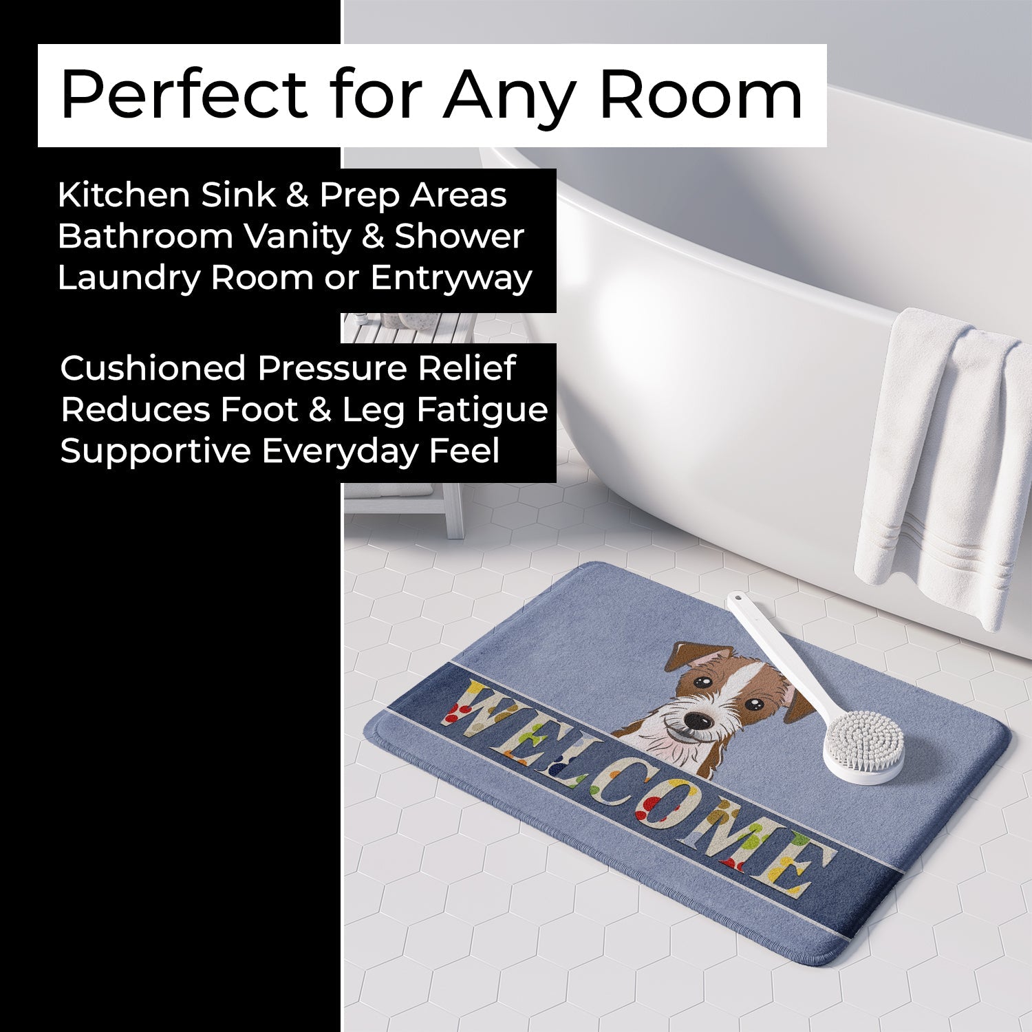 Jack Russell Terrier Welcome Memory Foam Kitchen Mat Machine Washable Anti-Fatigue Cushion Comfort Bath or Kitchen Rug