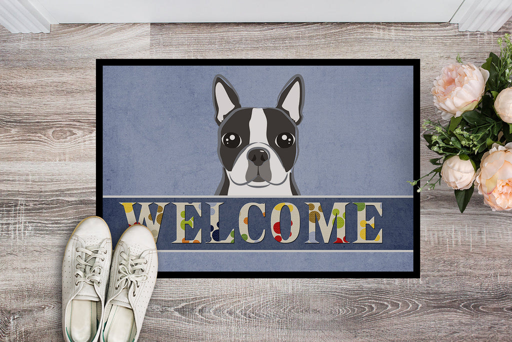 Boston Terrier Welcome Doormat Indoor Outdoor 24H X 36W Front Door Mat Rugs for Entryway, Non Slip Washable Low Pile,