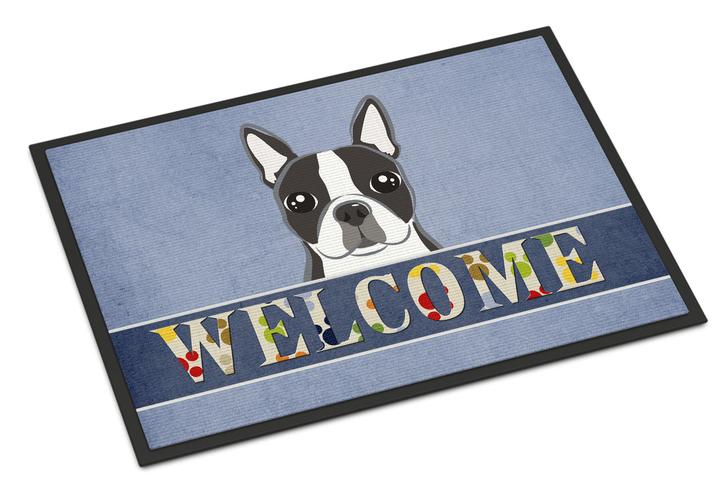 Boston Terrier Welcome Doormat Indoor Outdoor 24H X 36W Front Door Mat Rugs for Entryway, Non Slip Washable Low Pile,