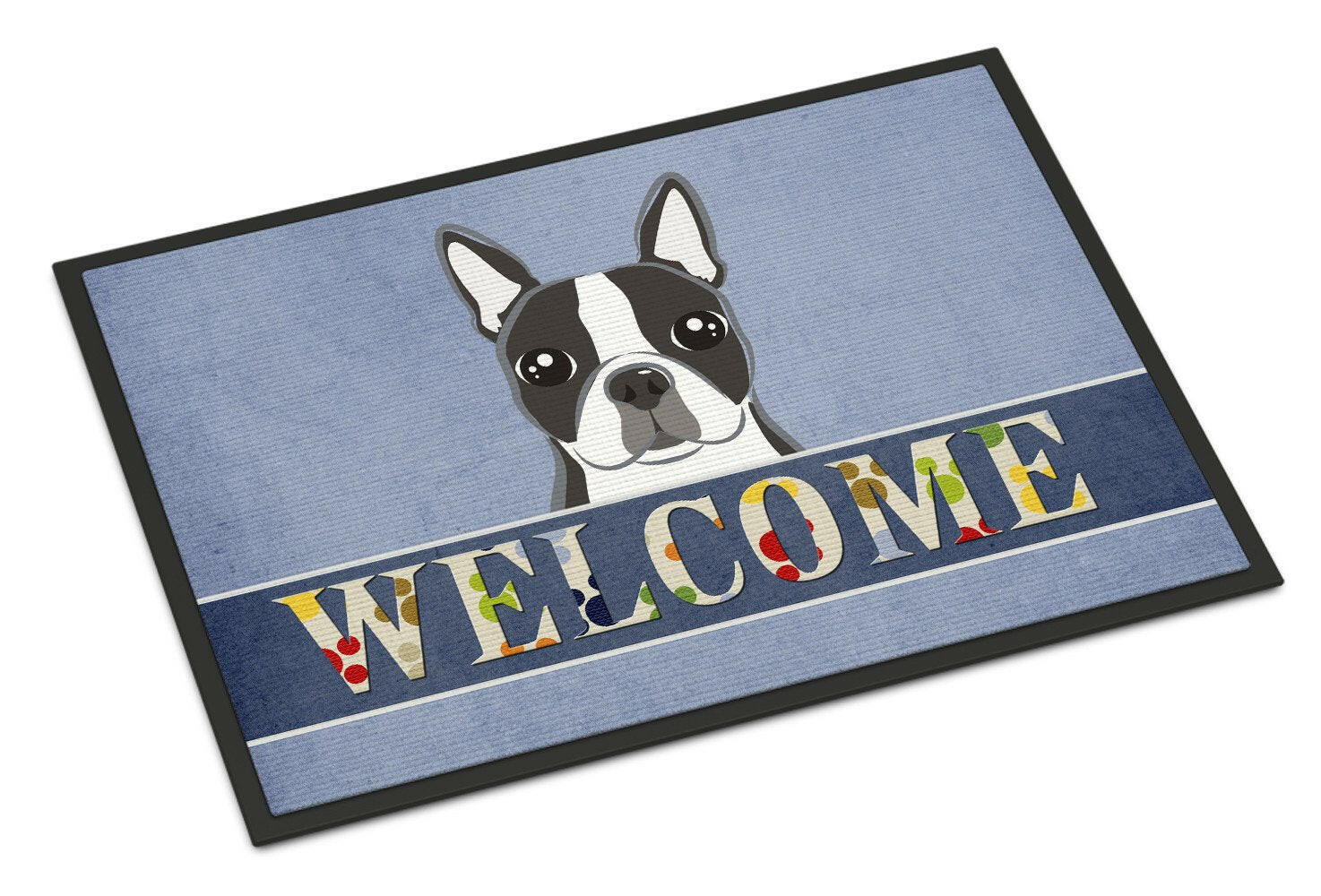 Boston Terrier Welcome Doormat Indoor Outdoor 18H X 27W Front Door Mat Rugs for Entryway, Non Slip Washable