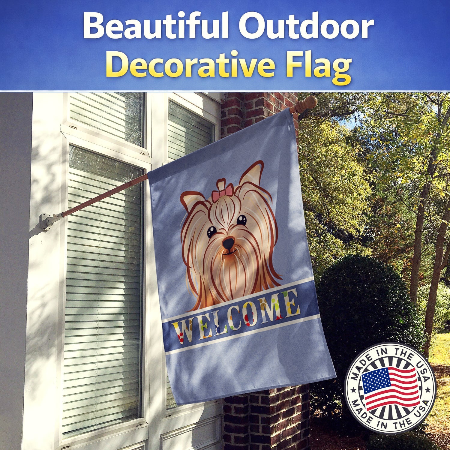 Yorkie Yorkishire Terrier Welcome House Flag 28x40 Porch Sleeve Pole Decorative Outside Yard Banner Artwork Wall Hanging, Polyester
