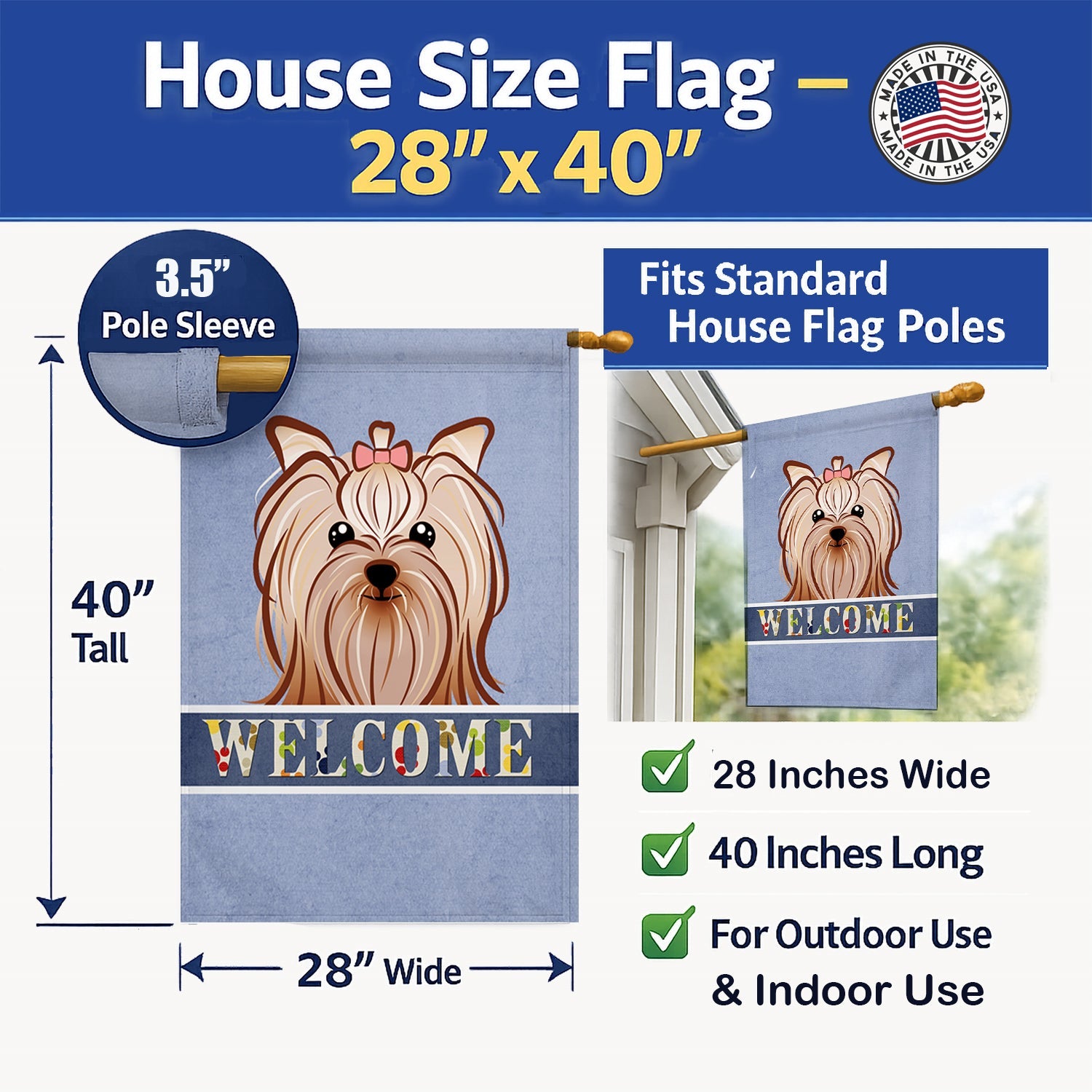 Yorkie Yorkishire Terrier Welcome House Flag 28x40 Porch Sleeve Pole Decorative Outside Yard Banner Artwork Wall Hanging, Polyester