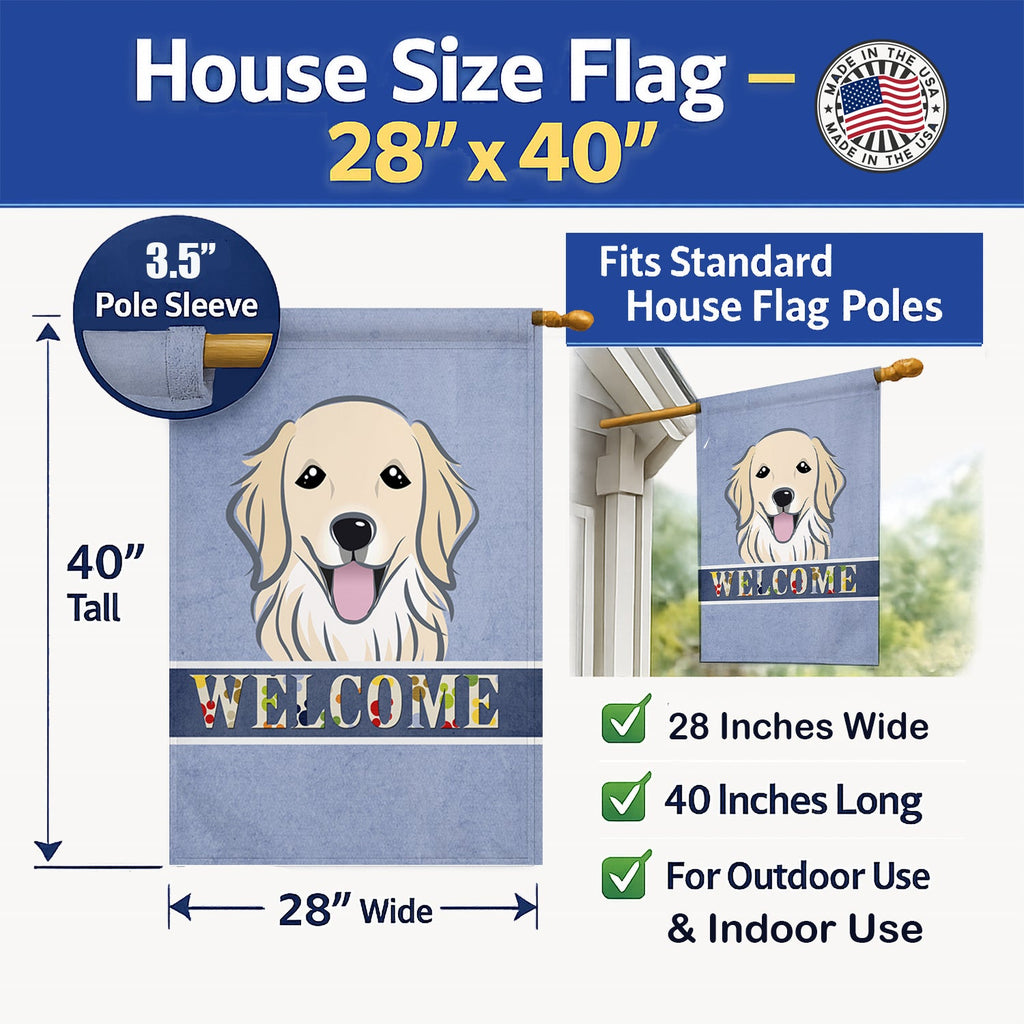 Golden Retriever Welcome House Flag 28x40 Porch Sleeve Pole Decorative Outside Yard Banner Artwork Wall Hanging, Polyester