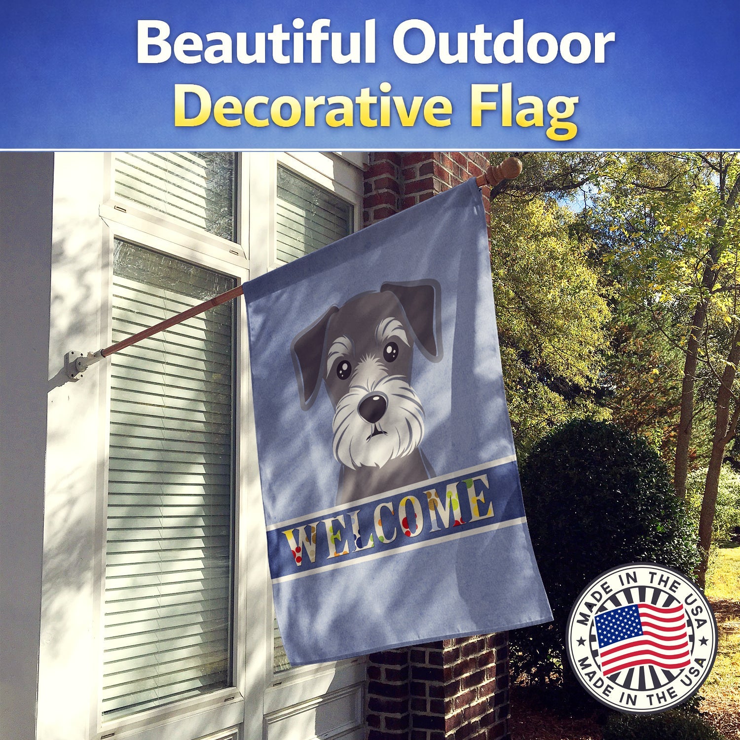 Schnauzer Welcome House Flag 28x40 Porch Sleeve Pole Decorative Outside Yard Banner Artwork Wall Hanging, Polyester