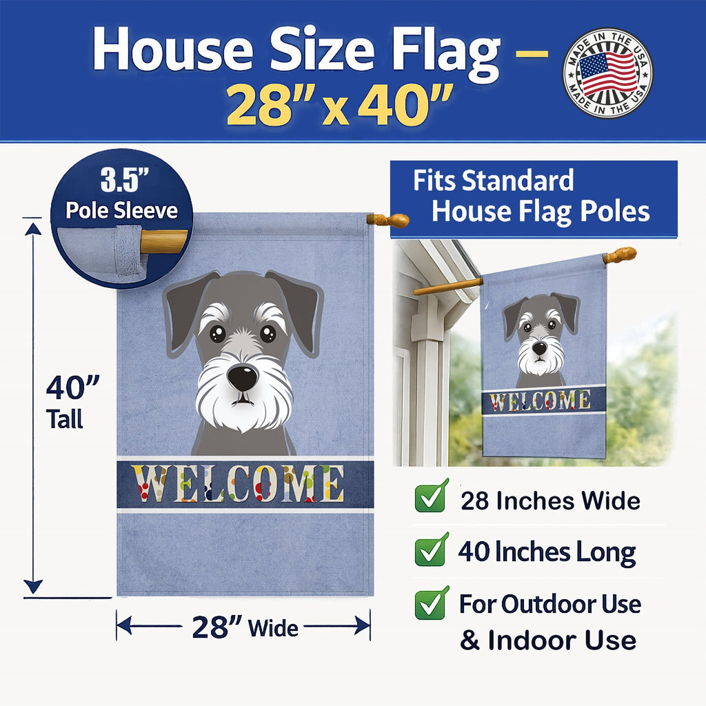 Schnauzer Welcome House Flag 28x40 Porch Sleeve Pole Decorative Outside Yard Banner Artwork Wall Hanging, Polyester