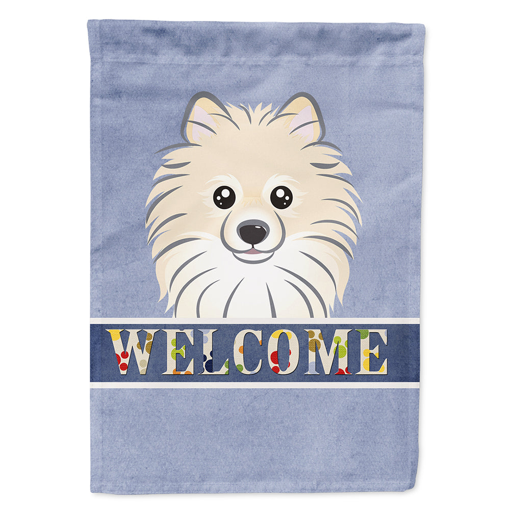Pomeranian Welcome House Flag 28x40 Porch Sleeve Pole Decorative Outside Yard Banner Artwork Wall Hanging, Polyester