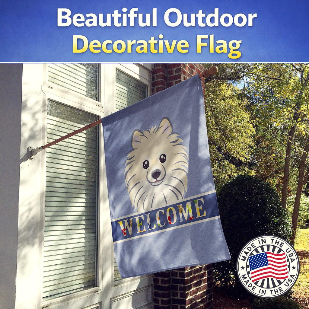Pomeranian Welcome House Flag 28x40 Porch Sleeve Pole Decorative Outside Yard Banner Artwork Wall Hanging, Polyester