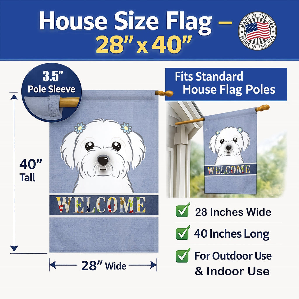 Maltese Welcome House Flag 28x40 Porch Sleeve Pole Decorative Outside Yard Banner Artwork Wall Hanging, Polyester