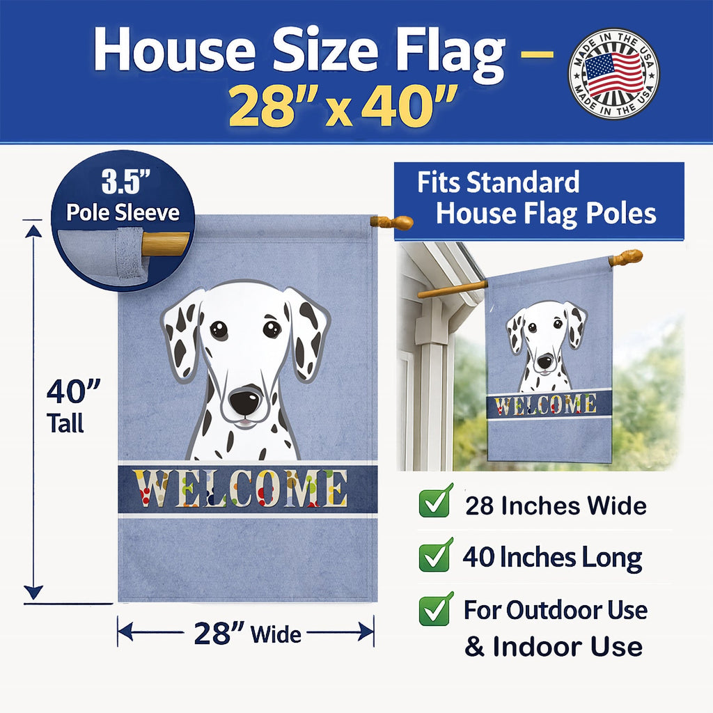 Dalmatian Welcome House Flag 28x40 Porch Sleeve Pole Decorative Outside Yard Banner Artwork Wall Hanging, Polyester