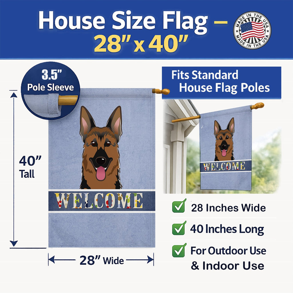 German Shepherd Welcome House Flag 28x40 Porch Sleeve Pole Decorative Outside Yard Banner Artwork Wall Hanging, Polyester