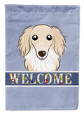 Longhair Creme Dachshund Welcome House Flag 28x40 Porch Sleeve Pole Decorative Outside Yard Banner Artwork Wall Hanging, Polyester