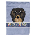 Longhair Black and Tan Dachshund Welcome House Flag 28x40 Porch Sleeve Pole Decorative Outside Yard Banner Artwork Wall Hanging, Polyester
