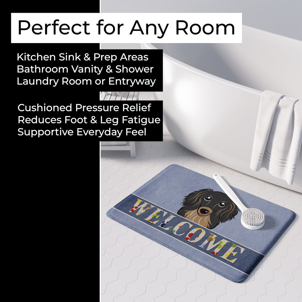 Longhair Black and Tan Dachshund Welcome Memory Foam Kitchen Mat Machine Washable Anti-Fatigue Cushion Comfort Bath or Kitchen Rug
