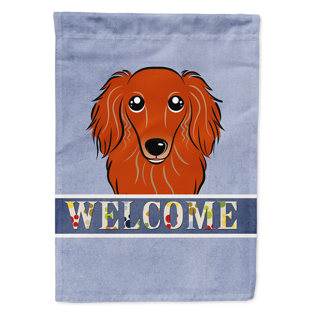 Longhair Red Dachshund Welcome House Flag 28x40 Porch Sleeve Pole Decorative Outside Yard Banner Artwork Wall Hanging, Polyester