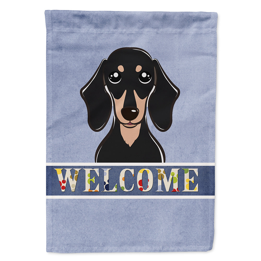 Smooth Black and Tan Dachshund Welcome House Flag 28x40 Porch Sleeve Pole Decorative Outside Yard Banner Artwork Wall Hanging, Polyester