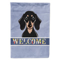 Smooth Black and Tan Dachshund Welcome House Flag 28x40 Porch Sleeve Pole Decorative Outside Yard Banner Artwork Wall Hanging, Polyester