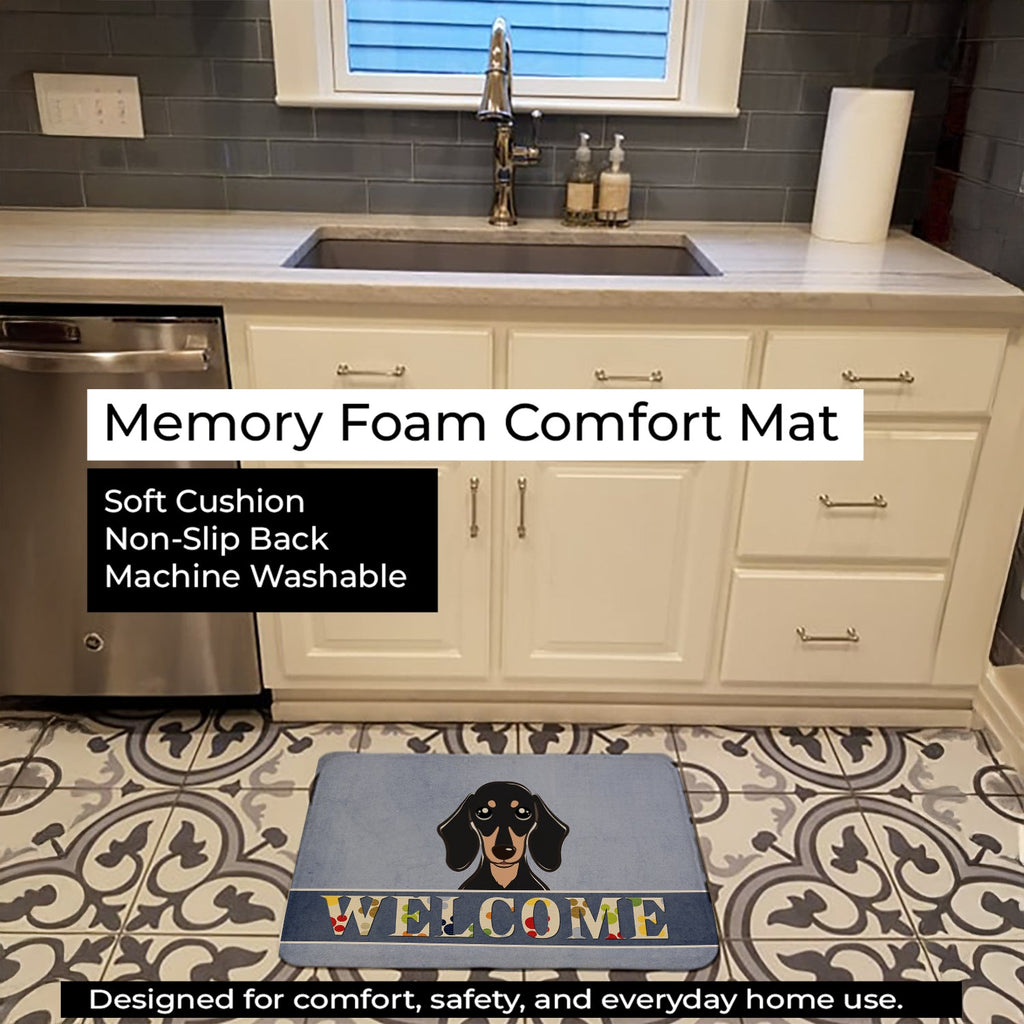 Smooth Black and Tan Dachshund Welcome Memory Foam Kitchen Mat Machine Washable Anti-Fatigue Cushion Comfort Bath or Kitchen Rug