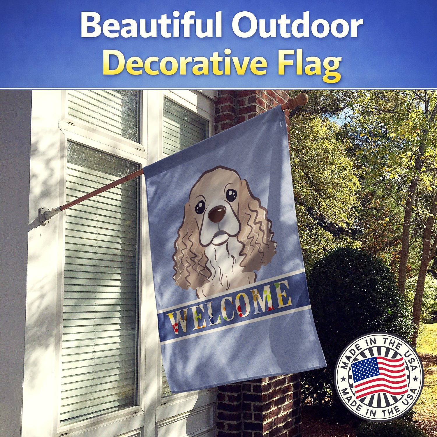 Cocker Spaniel Welcome House Flag 28x40 Porch Sleeve Pole Decorative Outside Yard Banner Artwork Wall Hanging, Polyester