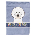 Bichon Frise Welcome House Flag 28x40 Porch Sleeve Pole Decorative Outside Yard Banner Artwork Wall Hanging, Polyester