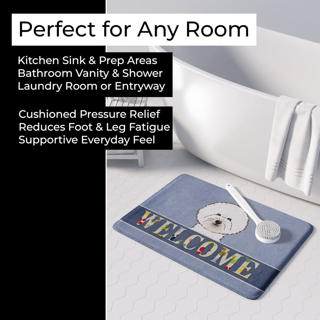 Bichon Frise Welcome Memory Foam Kitchen Mat Machine Washable Anti-Fatigue Cushion Comfort Bath or Kitchen Rug