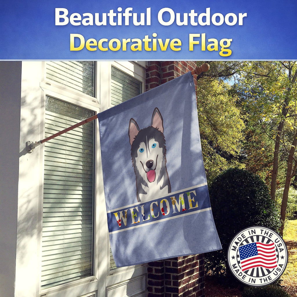 Alaskan Malamute Welcome House Flag 28x40 Porch Sleeve Pole Decorative Outside Yard Banner Artwork Wall Hanging, Polyester