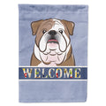 English Bulldog  Welcome House Flag 28x40 Porch Sleeve Pole Decorative Outside Yard Banner Artwork Wall Hanging, Polyester