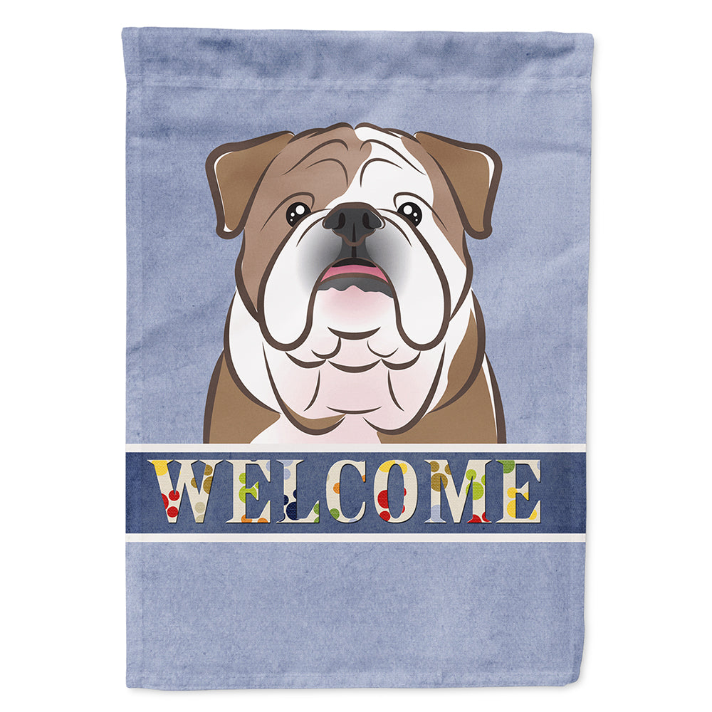 English Bulldog  Welcome House Flag 28x40 Porch Sleeve Pole Decorative Outside Yard Banner Artwork Wall Hanging, Polyester