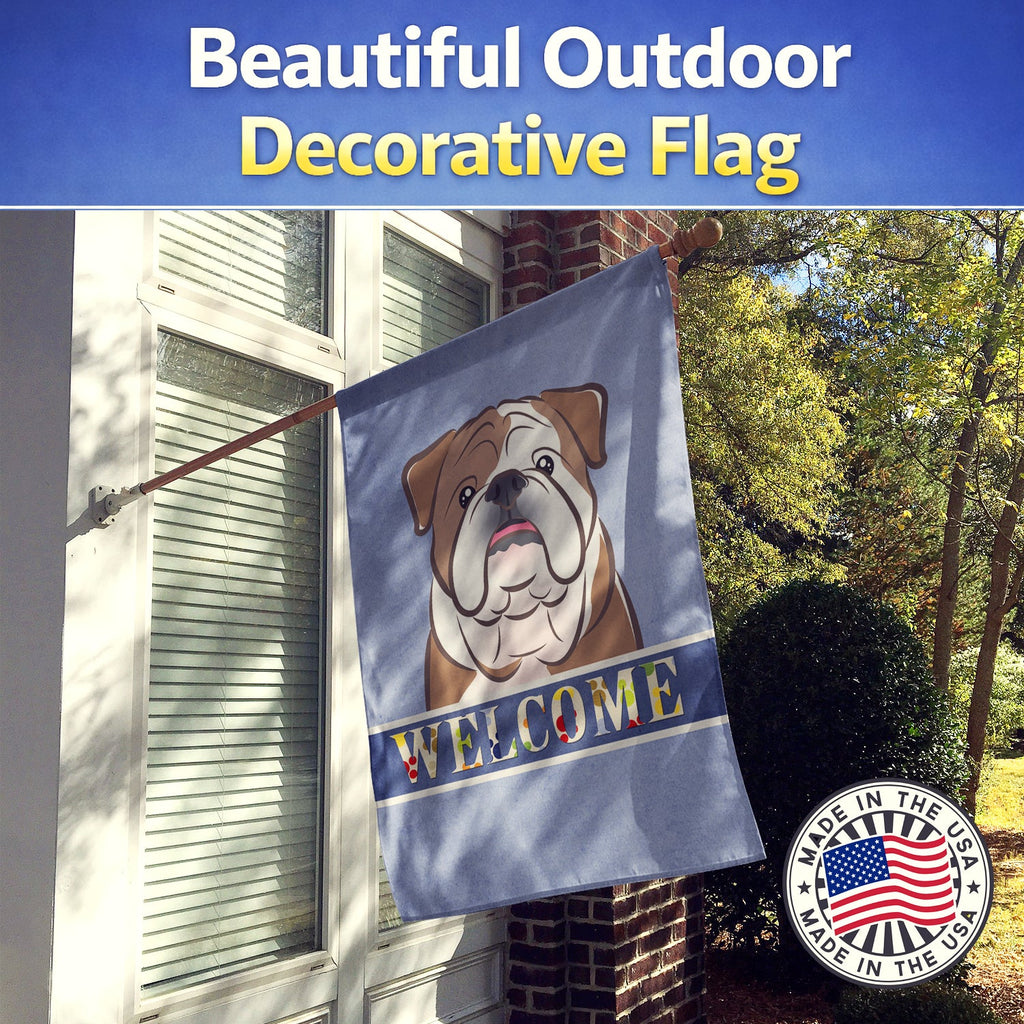 English Bulldog  Welcome House Flag 28x40 Porch Sleeve Pole Decorative Outside Yard Banner Artwork Wall Hanging, Polyester