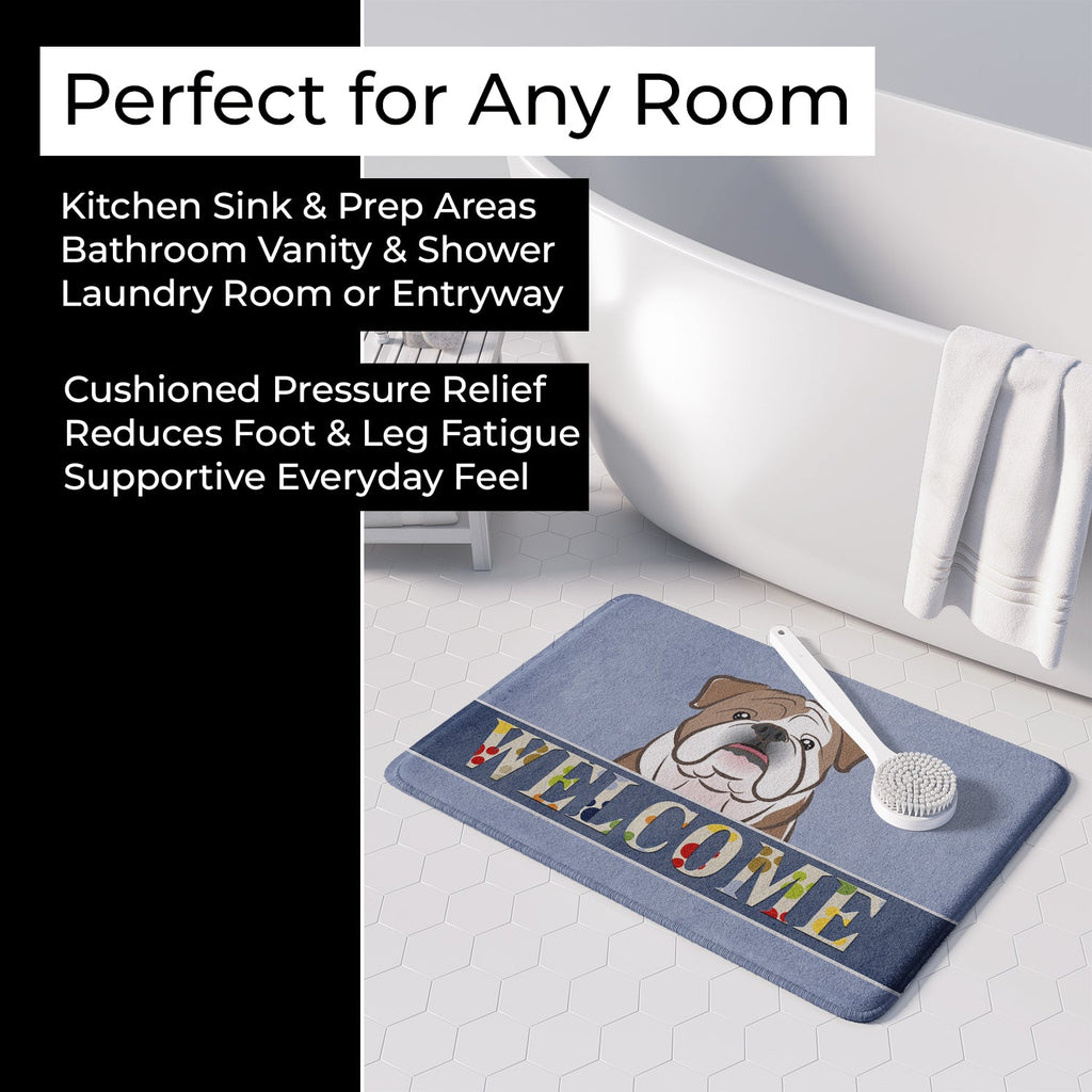 English Bulldog  Welcome Memory Foam Kitchen Mat Machine Washable Anti-Fatigue Cushion Comfort Bath or Kitchen Rug
