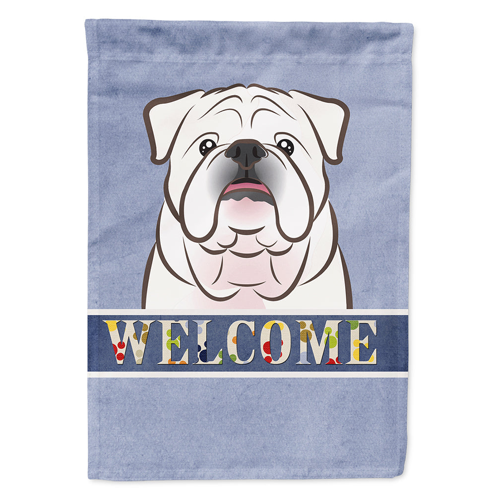 White English Bulldog  Welcome House Flag 28x40 Porch Sleeve Pole Decorative Outside Yard Banner Artwork Wall Hanging, Polyester