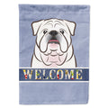 White English Bulldog  Welcome House Flag 28x40 Porch Sleeve Pole Decorative Outside Yard Banner Artwork Wall Hanging, Polyester