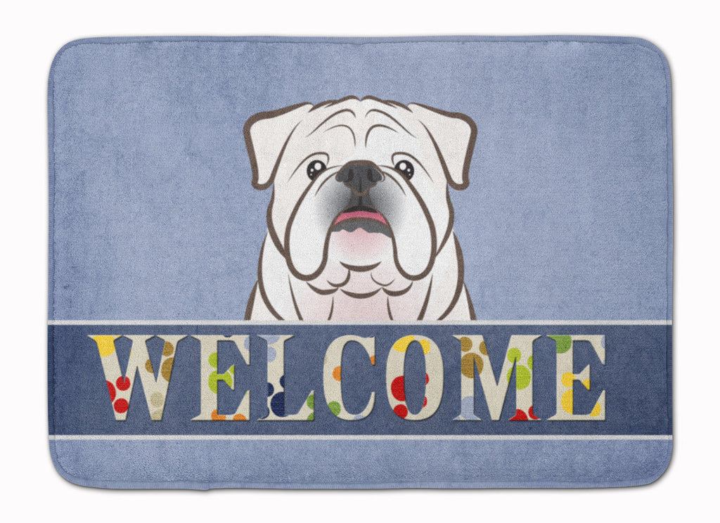 White English Bulldog  Welcome Memory Foam Kitchen Mat Machine Washable Anti-Fatigue Cushion Comfort Bath or Kitchen Rug