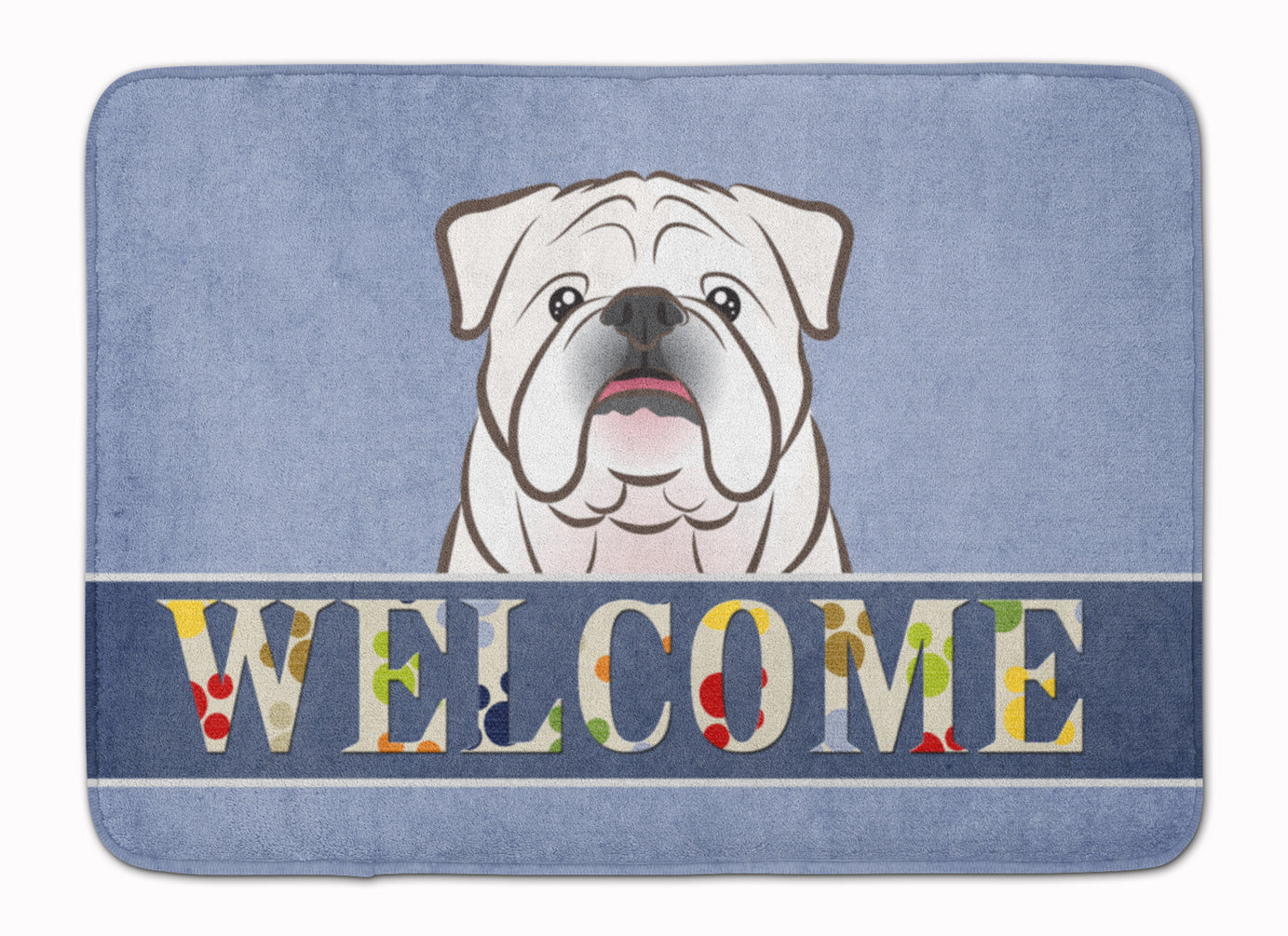 White English Bulldog  Welcome Memory Foam Kitchen Mat Machine Washable Anti-Fatigue Cushion Comfort Bath or Kitchen Rug