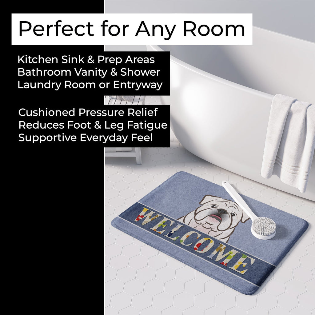 White English Bulldog  Welcome Memory Foam Kitchen Mat Machine Washable Anti-Fatigue Cushion Comfort Bath or Kitchen Rug